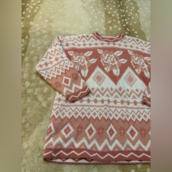 Adele Knitwear vintage white pink rose knit sweater women’s size large - Picture 4 of 6